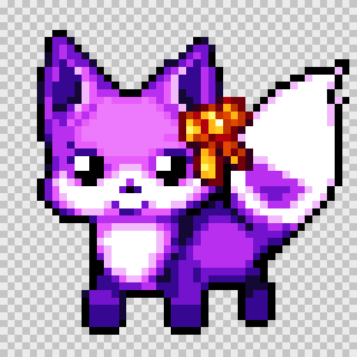 A purple pixel art fox